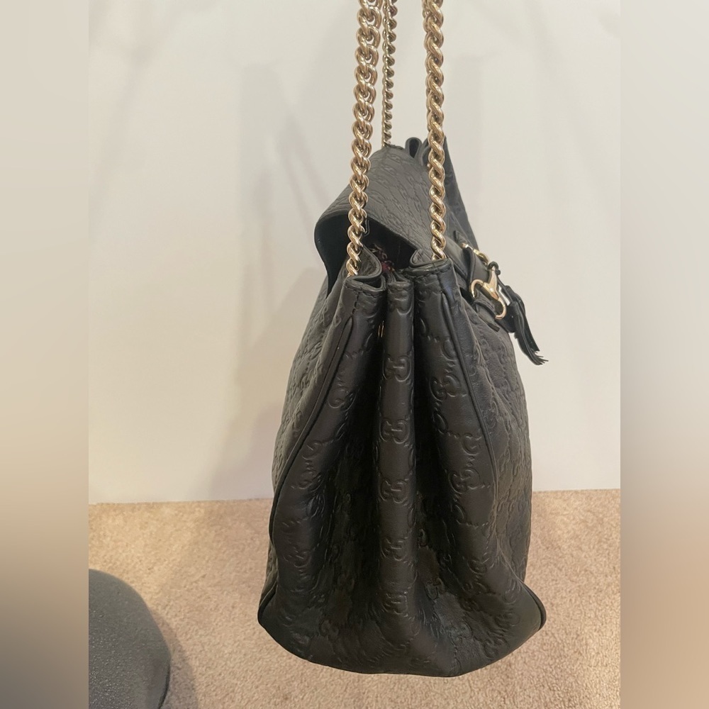 Gucci Black Leather Emily Medium Guccissima Shoulder Bag - Picture 14 of 15